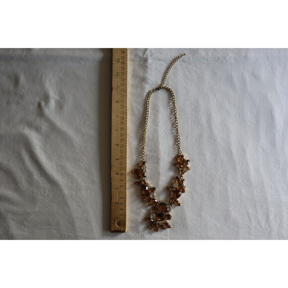 Assymetrical Statement Faceted Brown Crystal Rhinestone Gold Tone Necklace 19"+ - Picture 4 of 11